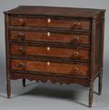 Federal Carved Mahogany and Maple and Wavy Birch Veneer Inlaid Chest of Drawers