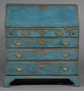 Chippendale Blue and Yellowpainted Cherry Slantlid Desk