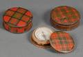 Three Small Round Tartanware Covered Boxes