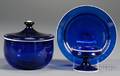 Three Whiterimmed Cobalt Blown Glass Table Items