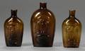 Three Amber Blown Molded Historical Eagle Glass Flasks
