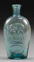 Aquamarine Blown Molded Glass Eagle Flask
