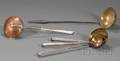 Five Brass or Copper and Wrought Iron Ladles