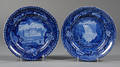 Two Historical Blue Transferdecorated Staffordshire Dinner Plates