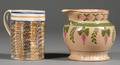Mochaware Quart Mug and a Floral Enameldecorated English Pottery Pitcher