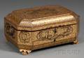 Chinese Gilt Lacquer Sewing Box with Ivory Sewing Implements