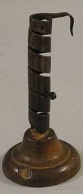 Wrought Iron and Wood Candlestick