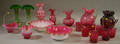 Eighteen Pieces of Late Victorian Ruffleedge Mostly Cranberry Art Glass