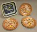 Three Chinese Export Porcelain Orange Fitzhugh Plates and a Canton Serving Dish