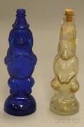 Colorless Molded Rabbit Figural Bottle and a Cobalt Molded Glass Poodle Figural Bottle