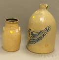 FB Norton Sons Worcester Mass Cobalt Bird on Sprigdecorated Fourgallon Stoneware Jug and a Small FT Wright  Son Taunton