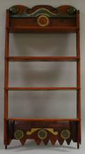 Tramp Art Notchcarved and Painted Wooden Fourtier Wall Shelf