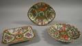 Three Chinese Export Porcelain Rose Medallion Pattern Shaped Serving Dishes