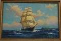 20th Century American School Oil on Canvas Depicting A TwoMasted Ship off the Coast