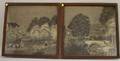 Pair of 19th Century Window Screen Village Landscape Paintings