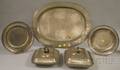 Large Oval Pewter Platter a Pair of Covered Vegetable Dishes a Plate and a Charger