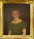 19th Century American School Oil on Board Portrait of a Young Girl in a Green Dress