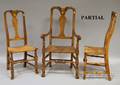 Assembled Set of Seven Queen Annestyle Carved Maple and Ash Chairs with Spanish Feet