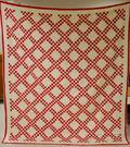 Red and White Pieced Cotton Handstitched Irish Chain Pattern Quilt