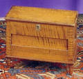 Pennsylvania Sheraton tiger maple and cherry miniature blanket chest ca1830