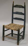 Bluepainted Wooden Ladderback Side Chair with Woven Splint Seat
