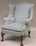 Chippendale Rococostyle Upholstered Carved Mahogany Wing Chair