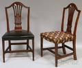 Pair of Federal Upholstered Carved Mahogany Side Chairs