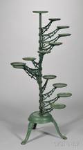 Victorian Greenpainted Cast Iron Adjustable Thirteenarm Plant Stand