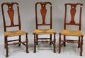 Pair of Queen Anne Carved Maple and Oak Side Chairs and a Queen Anne Cherry Side Chair