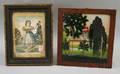 Framed 19th Century Handcolored Lithograph Summer and a Framed Reversepainted Glass Tablet Depicting a Classical American Home in 