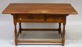 Pine and Maple Stretcherbase Kitchen Table with Two Short Drawers