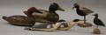 Four Carved and Painted Wooden Shorebird Figures and Two Duck Decoys