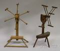 Shaker Yellowpainted Wooden Clockwork Yarn Winder and an Oak Yarn Winder