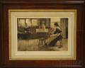 Victorian Carved Walnut and Giltgesso Framed Etching The Courtship of Miles Standish
