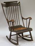 Empire Grained and Paintdecorated Armrocker with Woven Rush Inset Seat
