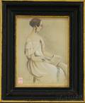 American School 19th Century Portrait of a Woman Seated in a Chair Wearing a White Dress