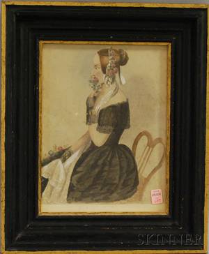 American School 19th Century Portrait of a Woman Seated in a Chair Wearing a Black Gown
