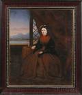 ChineseAmerican School 19th Century Portrait of a Woman Seated by a Window with Mountain View