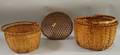 Two Woven Splint SwingHandle Baskets and a Cheese Basket