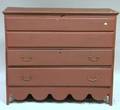 Redpainted Pine Blanket Chest over Two Long Drawers