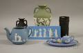 Seven Assorted Wedgwood Jasperware Items and Wedgwood Black Basalt Spill Vase