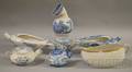Seven Pieces of English Mostly Blue and White Transferdecorated Ceramic Hygiene Items
