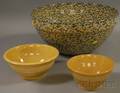 Large Spongeware Kitchen Bowl and Two Small Yellosware Bowls
