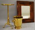 Brass Wine Bucket a Brass Tripod Stand and a Mahogany Veneer Ogee Mirror