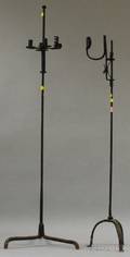 Wrought Iron Adjustable Floorstanding Rush Light Holder and an Adjustable Candlestand