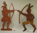 Four Painted Cut Sheet Iron and Metal Indian with Bow Weather Vanes and a Painted Wood Panel Indian with Bow Weather Vane