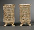 Pair of Derby Porcelain Reticulated Spill Vases