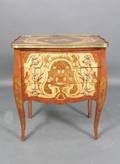 Italian Marquetry Three Drawer Bombe Commode