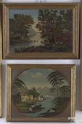 Oil on board primitive landscape 19th c
