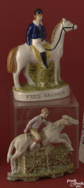 Staffordshire figure of a jockey on horseback